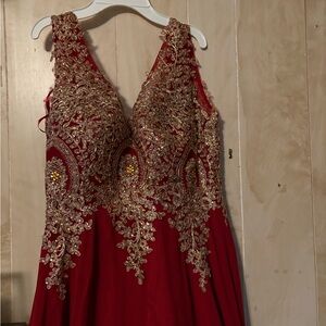 Elegant Red and Gold Embellished Dress